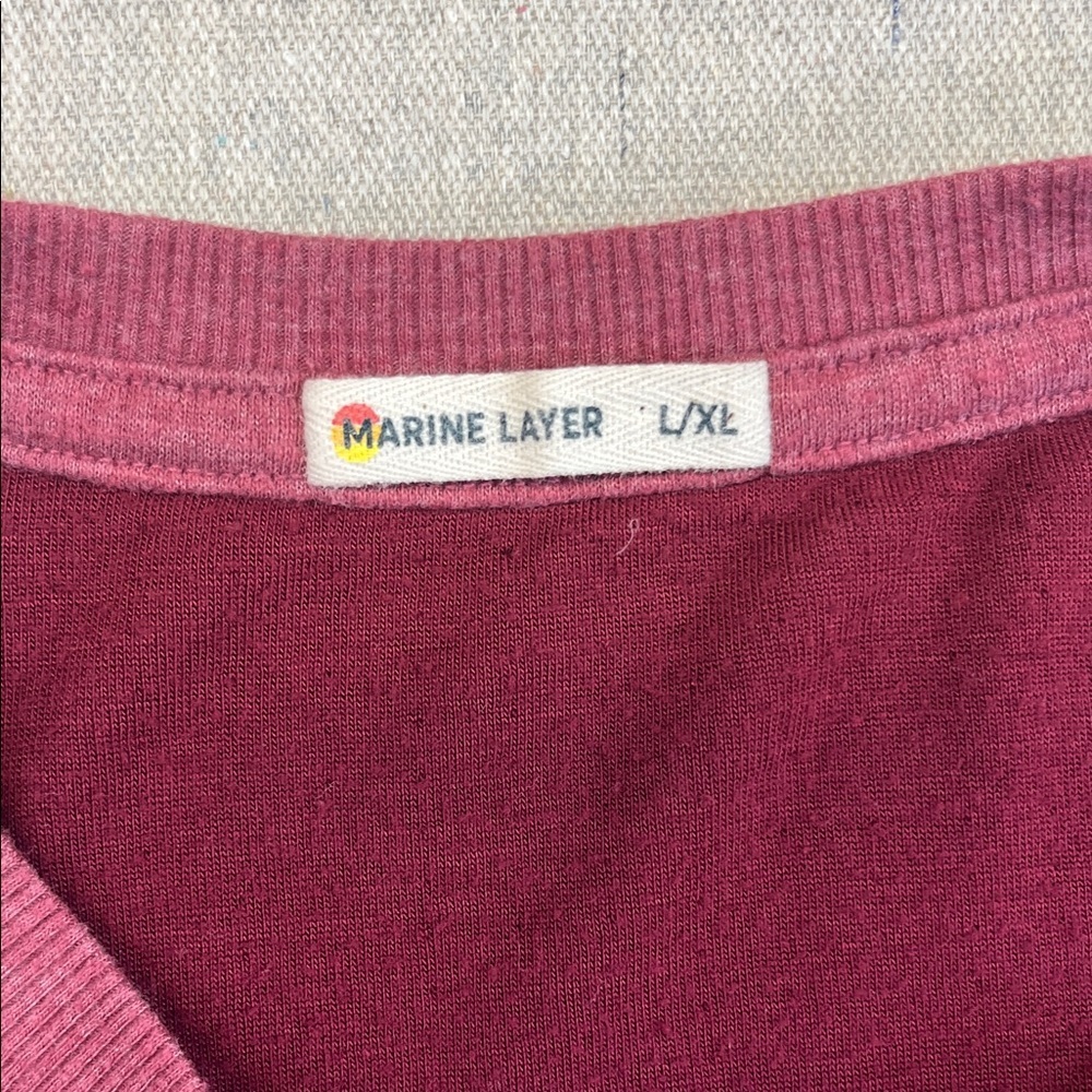 Marine Layer Men's Long Sleeve Henley - Maroon Stripes size L/XL - Picture 2 of 9